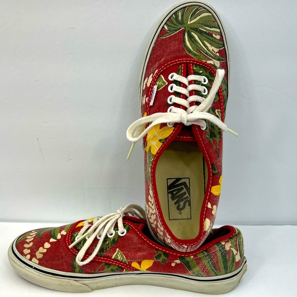 VANS VINTAGE DOREN TROPICAL SNEAKERS, RED W/HAWAIIAN FLOWERS,MENS 7.5, WOMENS 9 - Picture 1 of 10